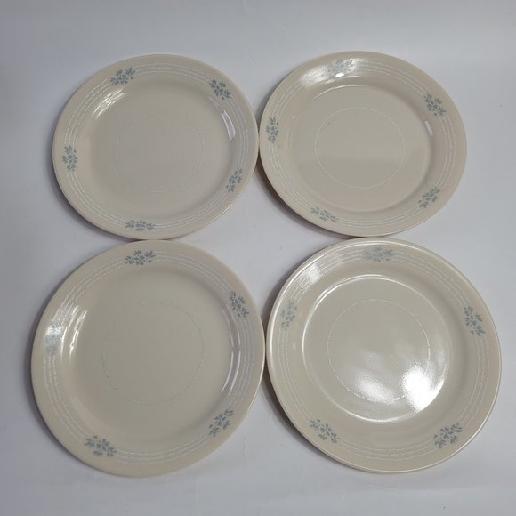 FOUR Corelle Corning Lace Bouquet Bread Plates Cream with Blue Floral Wh… - Picture 1 of 16